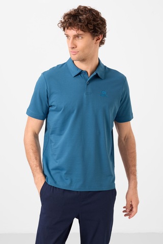 Tommy Life Saks Basic Logolu Standart Kalıp Triko Polo Yaka Erkek T-shirt - 87748 Saks