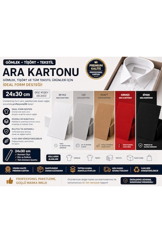 Premium Beyaz Gömlek Ara Kartonu 24x30 Cm 500'lü Kazak, Tişört Ve Tekstil Ürünleri İçin