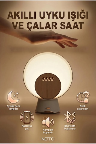 Ay Işığı Gece Lambası Kablosuz Şarj Ses Akıllı Ev Çalar Saat Bluetooth Küçük Krem