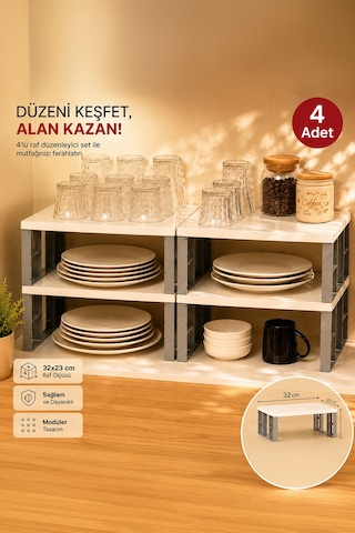 Porsima Org-01 4lü Raf Düzenleyici - Dolap Içi Düzenleyici Raf - Tabak Bardak Rafı - Raf Yükseltici Diğer