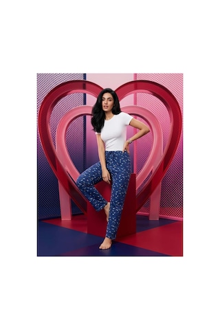 Aura Collections Kadın Viskon Pamuklu Pijama Altı Soft Örme Mevsimlik Ev Pantolonu Mavi