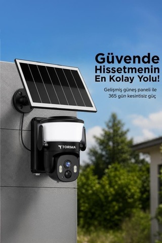 Güvenlik Kamerası Şarjlı Duvar Lambası Cmr30 Siyah Bina Dışı Güneş Panelli Gece Aydınlatma