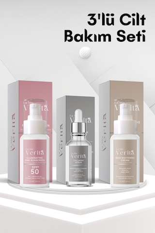 La Mia Verita Cilt Beyazlatıcı Krem 50 ML + Kolajen Serum 30 ML + Ton Eşitleyici Pembe Güneş Kremi SPF50+ 50 ML