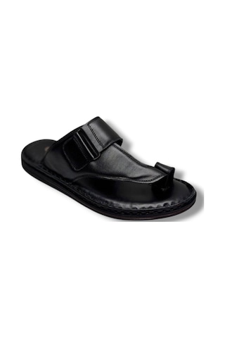 Cakgo 120-26 Hakiki Deri Ultra Soft Parmak Arası Anatomik Erkek Terlik 40-47 Siyah