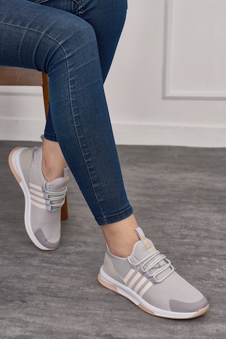 Günlük Unisex Sneaker Nefes Alabilen Triko Bağcıklı Hafif Yürüyüş Esnek Spor Ayakkabı 249 053 Buz- Pembe