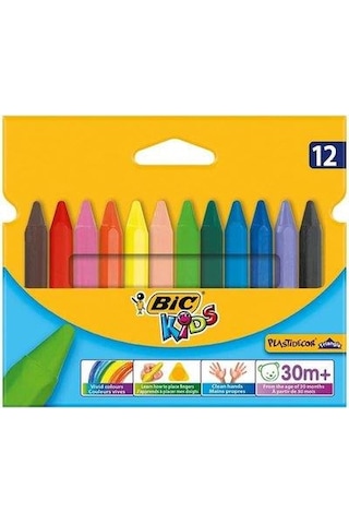 Bic Kids Plastidecor Üçgen Pastel Boya 12 Renk - Elleri Kirletmez Silinebilir Boya Kalemi