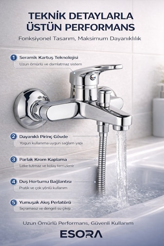 Krom Mix Banyo Duş Musluğu Çeşmesi Bataryası