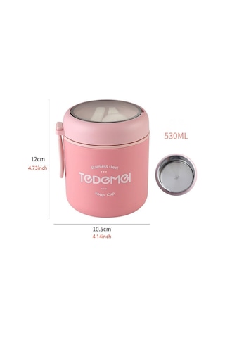Samdoo Podofo Paslanmaz Çelik Isı Saklama Yemek Kutusu - 0.53l Sızıntısız Kapaklı, Yemekleri 12 Saat Isıt/24 Saat Soğut, Yıkama Makinesine Uygun, Çıkarılabilir Kaşık İçeren Pembe Pembe