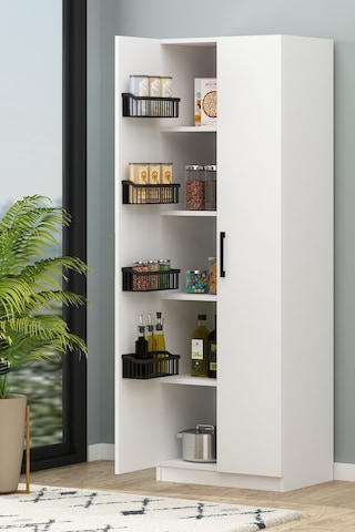 Tiba Erzak Dolabı 4 Sepet Raflı 180 Cm Çok Amaçlı Dolap Banyo Dolabı Beyaz Beyaz