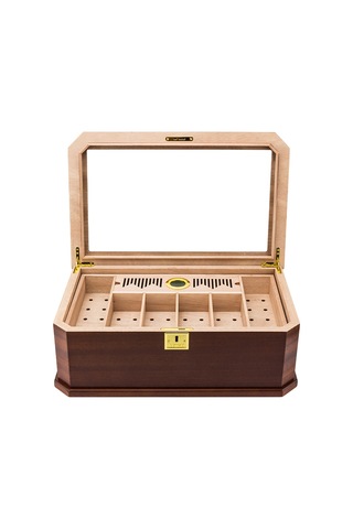 Lubinski New Cedar Camlı Tepsili Puro Kutusu Humidor Kahve 100s