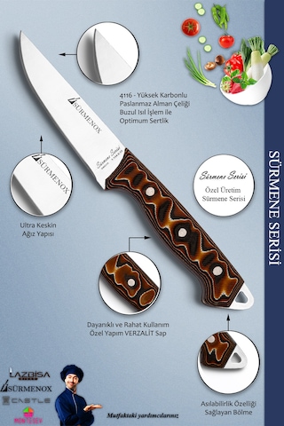 Sürmene Serisi Mutfak Bıçak Et Ekmek Sebze Salata Bıçağı Kahverengi No:3 Mft-207 Kahverengi