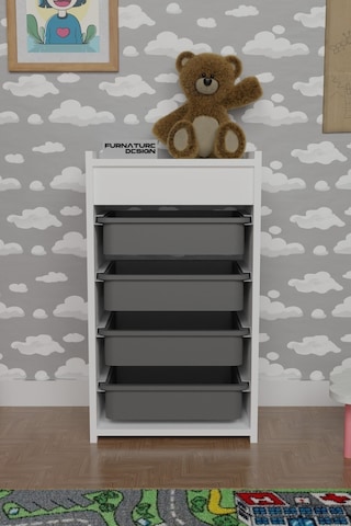 4 Sepetli Oyuncak Dolabı Çok Amaçlı Mutfak Dolabı Beyaz - Gri Beyaz