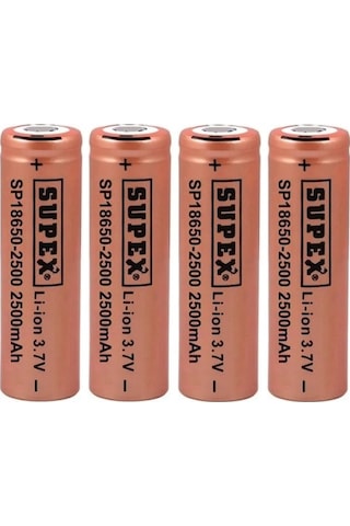 Supex SP18650-2500 2500 mAh 3.7 V 18650 Başsız Li-Ion Şarj Edilebilir Pil 4'lü