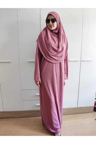 Tek Parça Namaz Elbisesi - Gül Kurusu - Altın