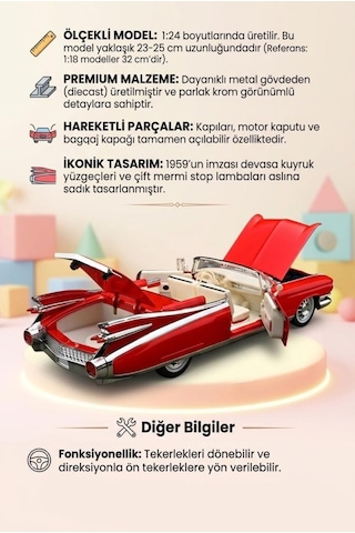 Hobiez World 1:24 Lisanslı Cadillac  Eldorado Kapıları ve Kaputu Açılabilir Model Araba