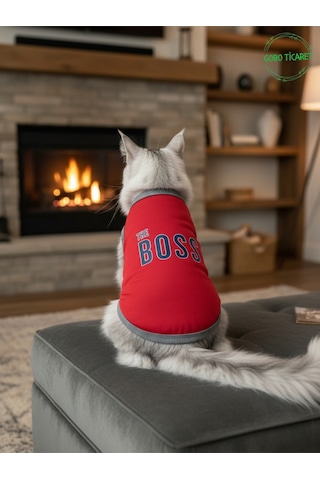 Kırmızı The Boss Patron Yazılı Kedi Ve Köpek Kıyafeti Tişörtü Elbisesi Medium/m/beden 2