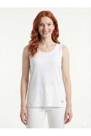 Neden Tekstil Kadın Basic Pamuklu Turuncu Askılı T-shirt - Beyaz