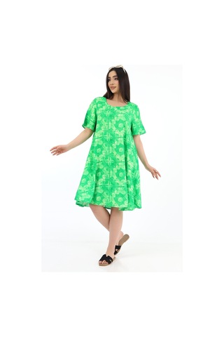 Schık Kadın Viskon Yarım Kol Kare Yaka Elbise Yeşil Yeşil