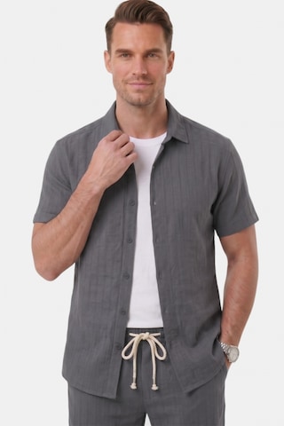 Deep Sea Deepsea Füme Slim Fit Çizgi Dokulu Keten Görünümlü Kısa Kol Erkek Spor Gömlek 2602648