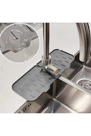 İndecor Houseware Su Tutucu Musluk Matı Mutfak Banyo Için Koruyucu Musluk Lavabo Bulaşık Süngeri Matı Antrasit Gri