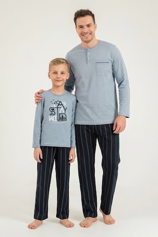 Arnetta Baba Oğul Stay Wild Mavi Uzun Kol Pijama Takım Ar3829-a-v1 Ar3829-a-v1