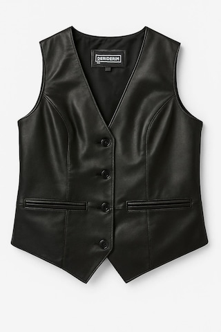 Hakiki Deri Siyah Kadın Yelek Siyah