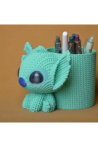 3d Baskı Knitted Kalemlik - Sevimli Karakterli Masaüstü Kalem Organizeri-mint Çok Renkli