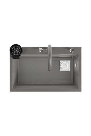 Real Stone Hermes Granit Akıllı Eviye Seti Gri 75.5x47 Cm