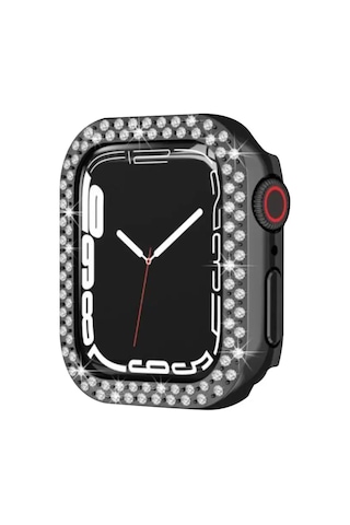 Newface Apple Watch Uyumlu 42mm Taşlı Kasa - Siyah Arka Kapak