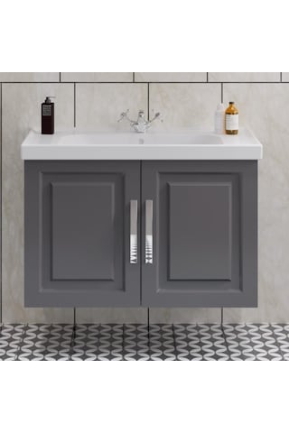 Denko Royal 90 Cm Mdf Albatros Gri Banyo Dolabı Takımı Gri