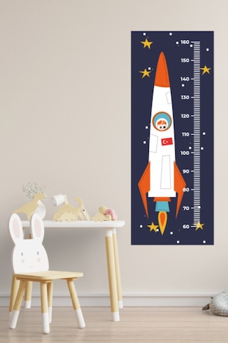 Çocuk Odası Uzay Roketi Temalı Boy Ölçme Cetveli Duvar Sticker