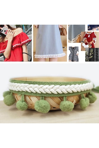 25 Adet Mzf3.5mq Ulusal Stil Kürk Top Dantel Kemer Dıy Giyim Aksesuarları, Uzunluk: 22.86m, Genişlik: 3.5cm Çimen Yeşili