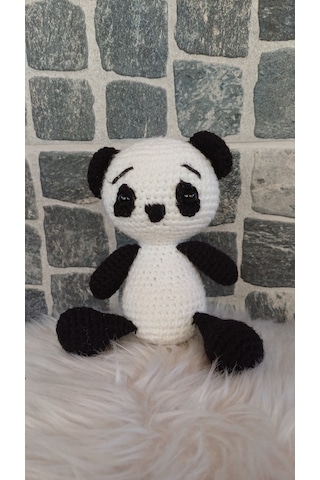 El Örgüsü Oyuncak Amigurumi Panda Beyaz - Siyah
