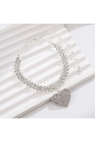 Kalpli Kristal Taşlı Halhal Gümüş Kaplamalı Gümüş Kaplama