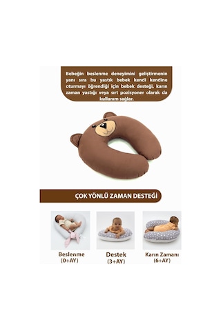 Çift Taraflı Emzirme Yastığı Bebek Destek Minderi Hamile Yastığı Pamuk Kumaş Morbear Serisi