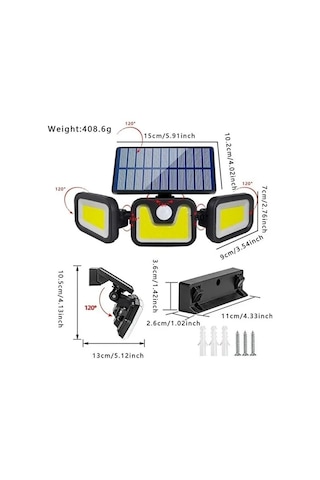 Üçlü Solar Led Projektör Beyaz Işık Sensörlü Dış Mekân Aydınlatma 4741