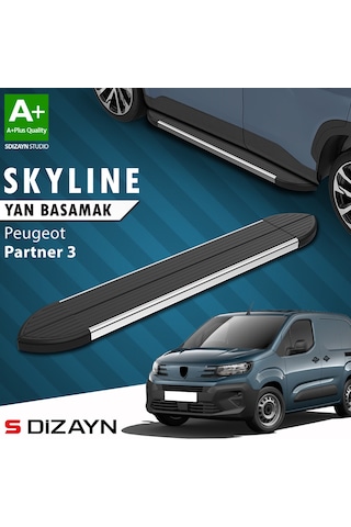 S-dizayn Peugeot Partner 3 Kısa Şase Skyline Krom Yan Basamak 203 Cm 2018 Üzeri A+ Kalite
