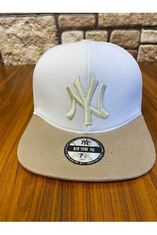 Hamze Ny Newyork Nakışlı Hiphop Snapback Rapper Drip Şapka Cap Beyaz - Bej