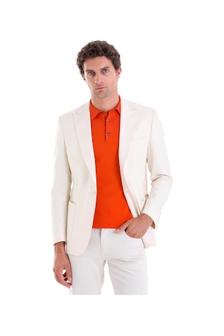 Hatemoğlu Ekru Comfort Fit Düz Mono Yaka Casual Keten Ceket Ekru