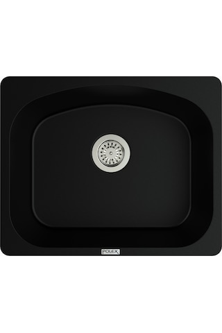 Polex Cristalüx Granit Evye P-OL60 Siyah Tezgah Altı Ve Tezgah Üstü Kare Mutfak Evyesi 60x49.5 CM