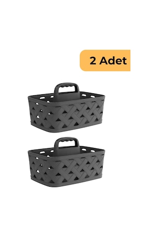 Deri Desenli Saplı Sepet, 2'li Set, Bej Antrasit
