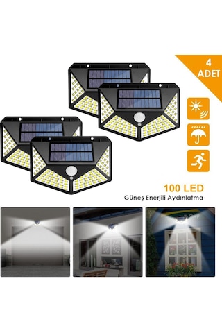 Technojet 4Adet 100 Ledli Hareket Sensörlü Güneş Enerjili Solar Bahçe Lambası Led Şarj Olabilen