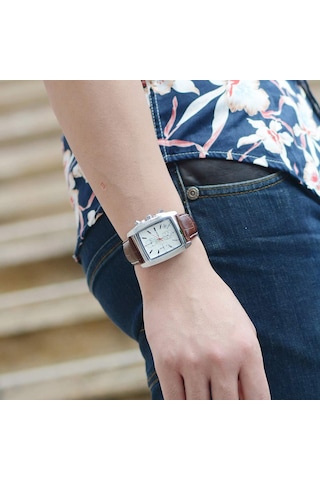 Geeksen Erkekler İçin Dörtgen Kadranlı, Işıklı, Zaman-tarih Gösteren, Su Geçirmez, Deri Kayışlı Klasik Spor Quartz Saat - Beyaz Çok Renkli