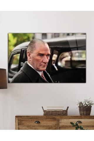 Atatürk Cam Tablo Hediyelik Büyük Tablo Ev Ofis Dekoru