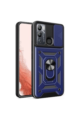 Ardemix İnfinix Hot 12i Kılıf Magnetik Standlı Kamera Korumalı Sürgülü Vega Kapak - Mavi