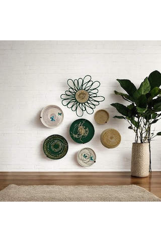 7'li Dekoratif Hasır Duvar Tabağı, Bohem Duvar Tabağı, Afrikan Duvar Tabağı, Duvar Dekoru Diğer