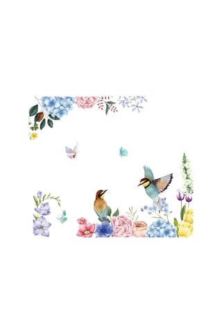 Geeksen Renkli Pvc Kuş Ve Çiçek Desenli Duvar Sticker - Ev Dekorasyonu, Kusurlu Duvarları Gizle, Kolay Uygulama 94x110cm Çok Renkli