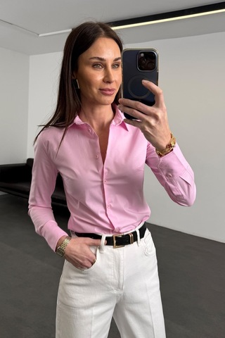 5in1Canpolat Pembe Pens Detaylı Slim Fit Gömlek 018