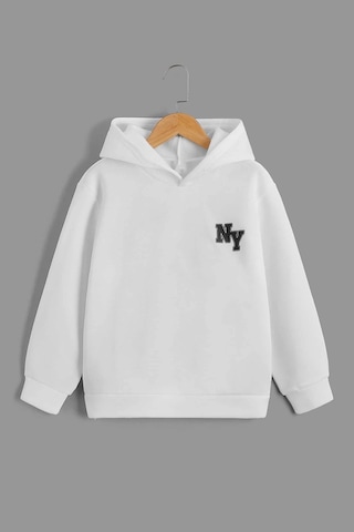 Ny Baskılı Erkek - Kız Çocuk Rahat Kalıp Sweatshirt Beyaz