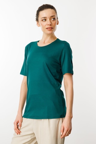 Kadın Sıfır Yaka Basic Penye T-shirt Yeşil Yeşil